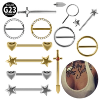 1/2PCS Sword Star Nipple Piercing Barbell Titanium Crystal Nipple Shield Cover Zircon Heart Circle Nipple Rings Jewelry Body 14G