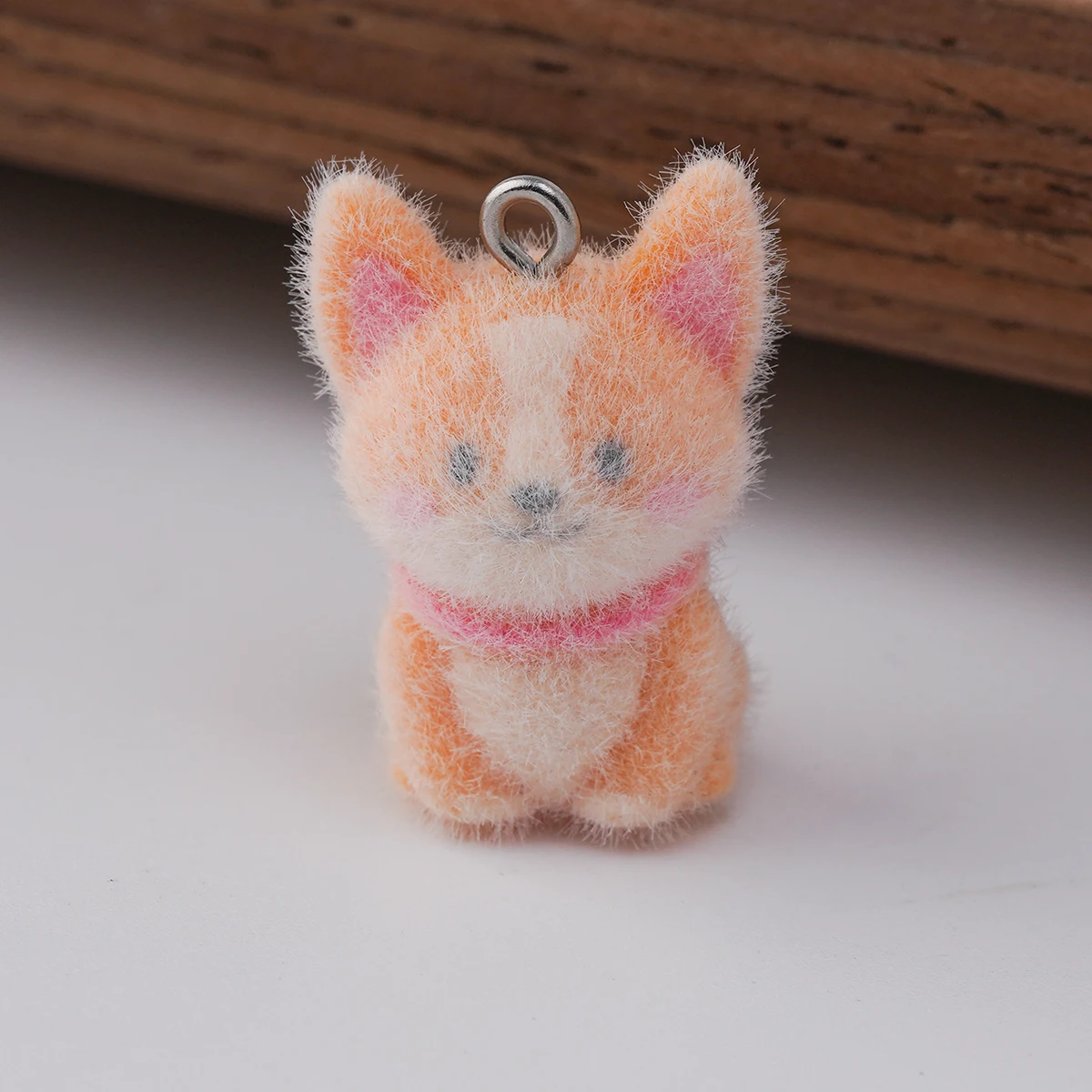 20pcs 3D Flocking doll Charms Cartoon Cute Little Yellow Dog Pendants For make Bag Keychains DIY crafts Jewelry Accessories