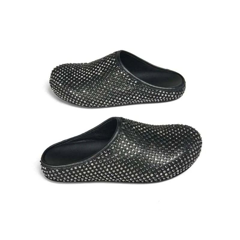 

Full Diamond Decorated Round Toe Thick Platform Sole Flats Slides Women Slip-on Summer Outside Sandals Slingback Shoes 2024 new