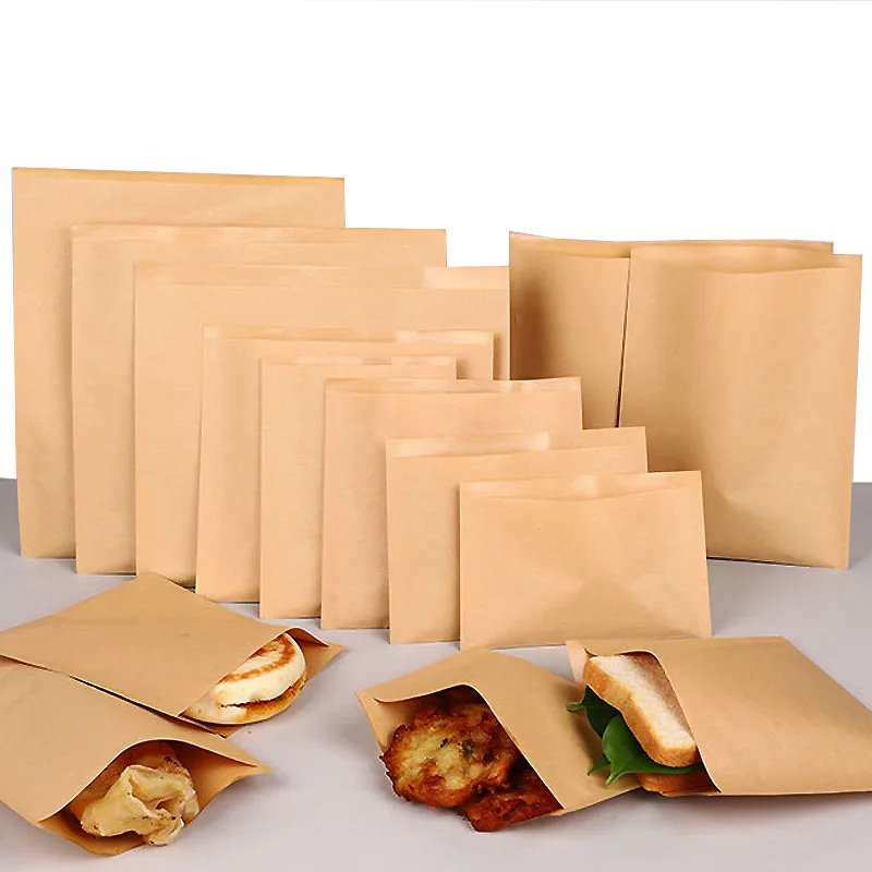 100pcs Kraft Paper Bags Oil Proof Sandwich Wrapper bag Bread Fried Chicken Hamburger Baking Package Food Greaseproof Packing Bag