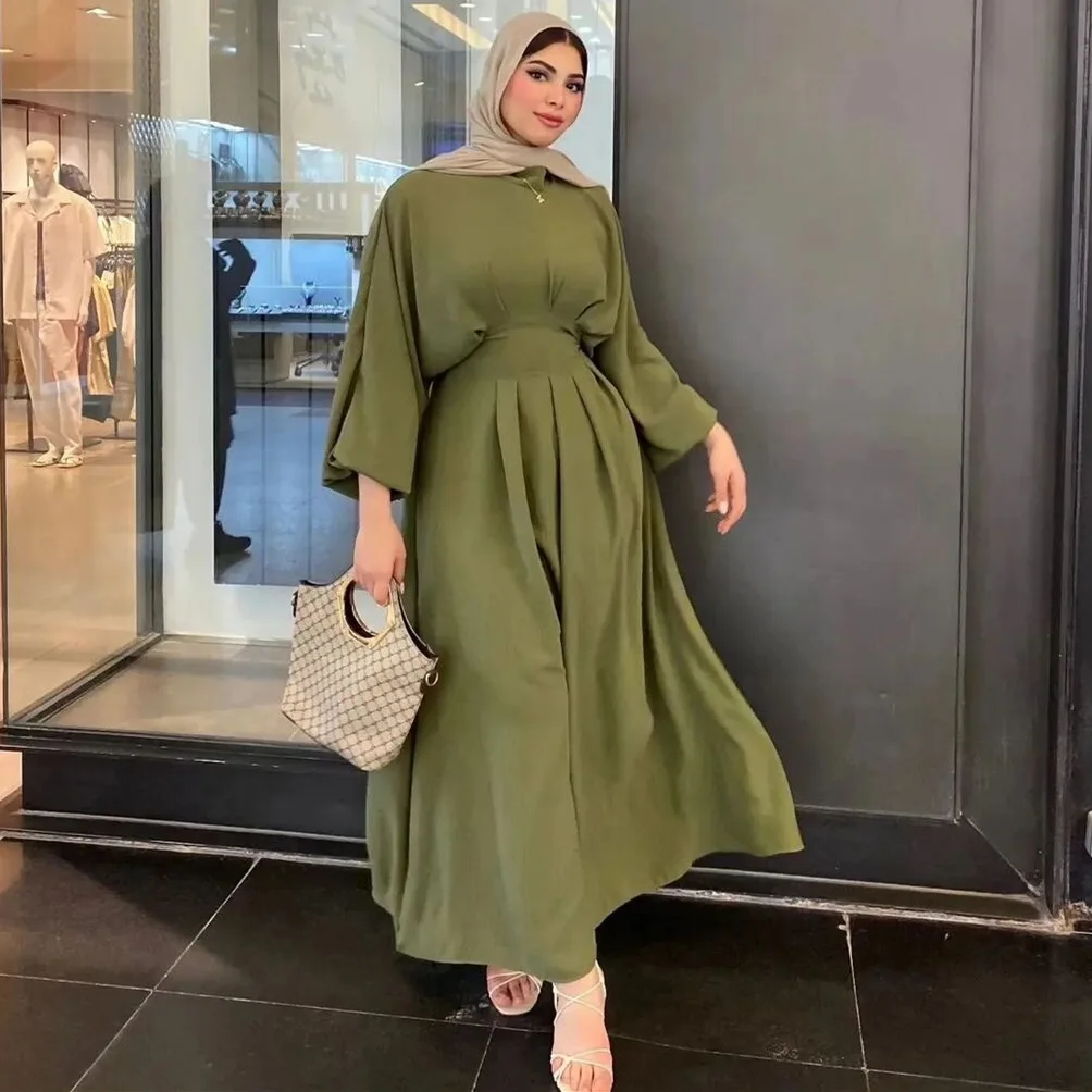 

Muslim Waist Tied Dress 2024 Spring/summer New Fashion Casual Loose Fitting UAE Women's Long Dress