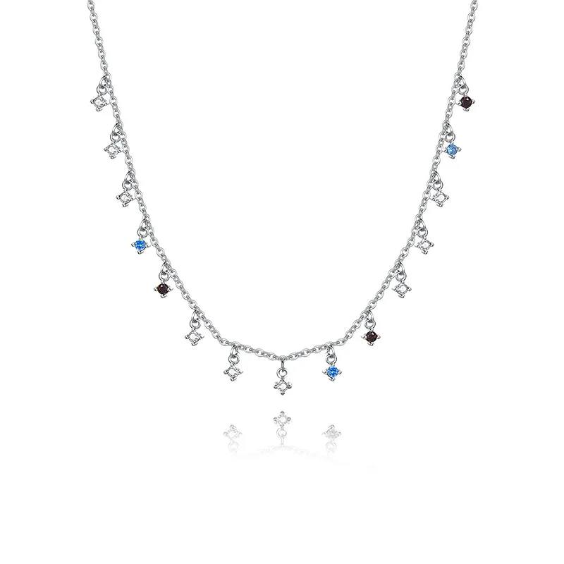 Fashion Light Luxury Geometric Square Tassel Zircon Necklace Clavicle Chain for Women 925 Sterling Silver Jewelry
