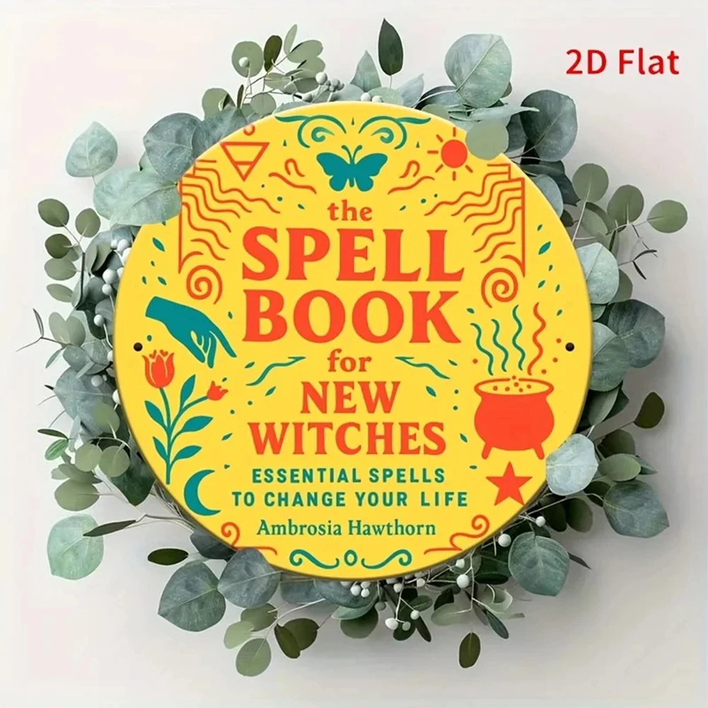 2D Flat, 1-Piece Vintage-Style 8X 8inch Aluminum Wall Art—“The New Wizard's Spell Book” with Magical Symbols, Easy to Hang