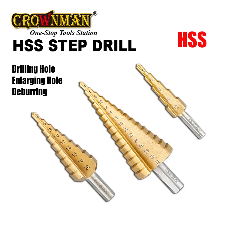 CROWNMAN Accessories 4241HSS Triangular Spiral Groove Straight Groove Cobalt Step Metal Drilling Spade Drill Bit