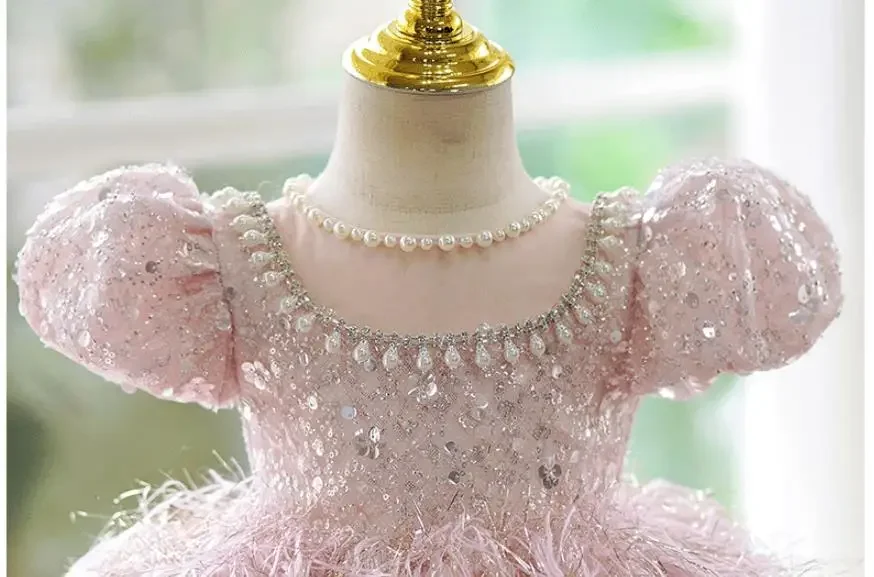 Robe de Rhprincesse pour enfants, conception de perles et de paillettes, robes de demoiselle d'honneur, mariage, anniversaire, fête de baptême, nouveau, éducatif, A3896