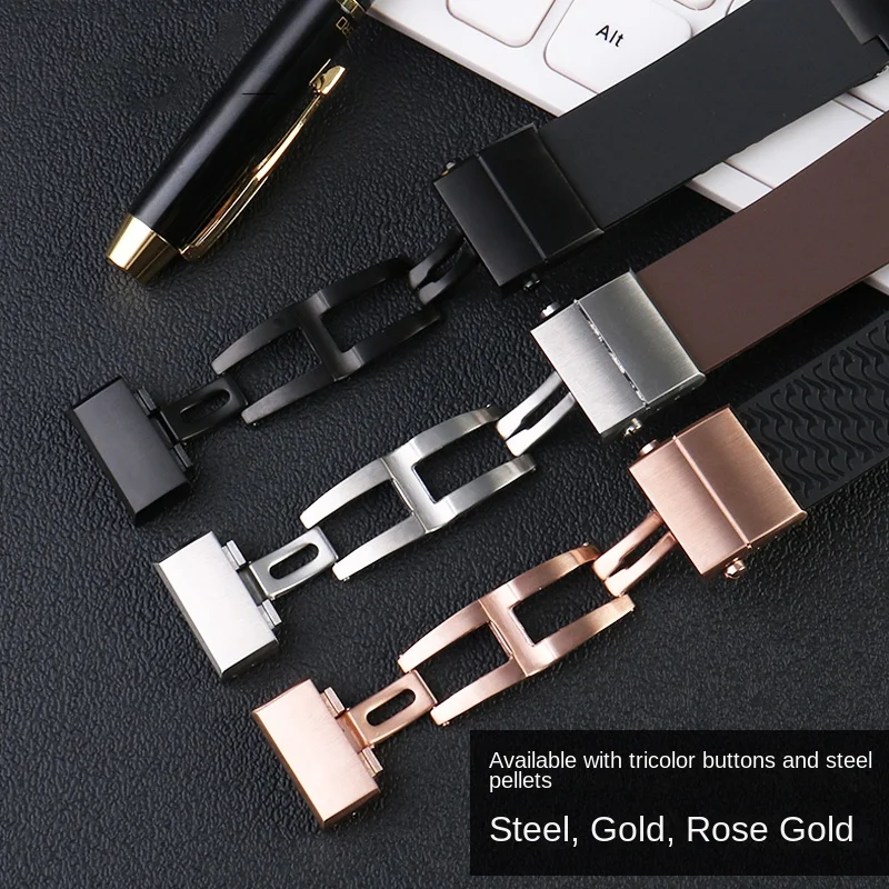 MARINE 아테네 실리콘 고무 스트랩, 율리세 나딘 263 353 8003 다이버 팔찌, 곡선 엔드 밴드 스틸 조인트, 다크 브라운 블랙, 22mm