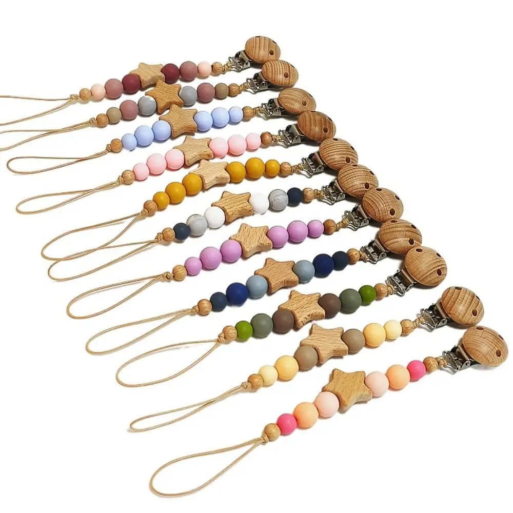 

Pentagram Design Beech Wood Baby Pacifier Chain Anti-Drop Baby Accessories Teething Chain Teething Toys Pacifier Holder Baby