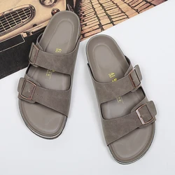 Mannen Lederen Zomer Sandalen 2023 Mannen Vrouwen Birke Slippers Klompen Slippers Klassieke Gesp Kurk Slippers Voor Mannen Slippers