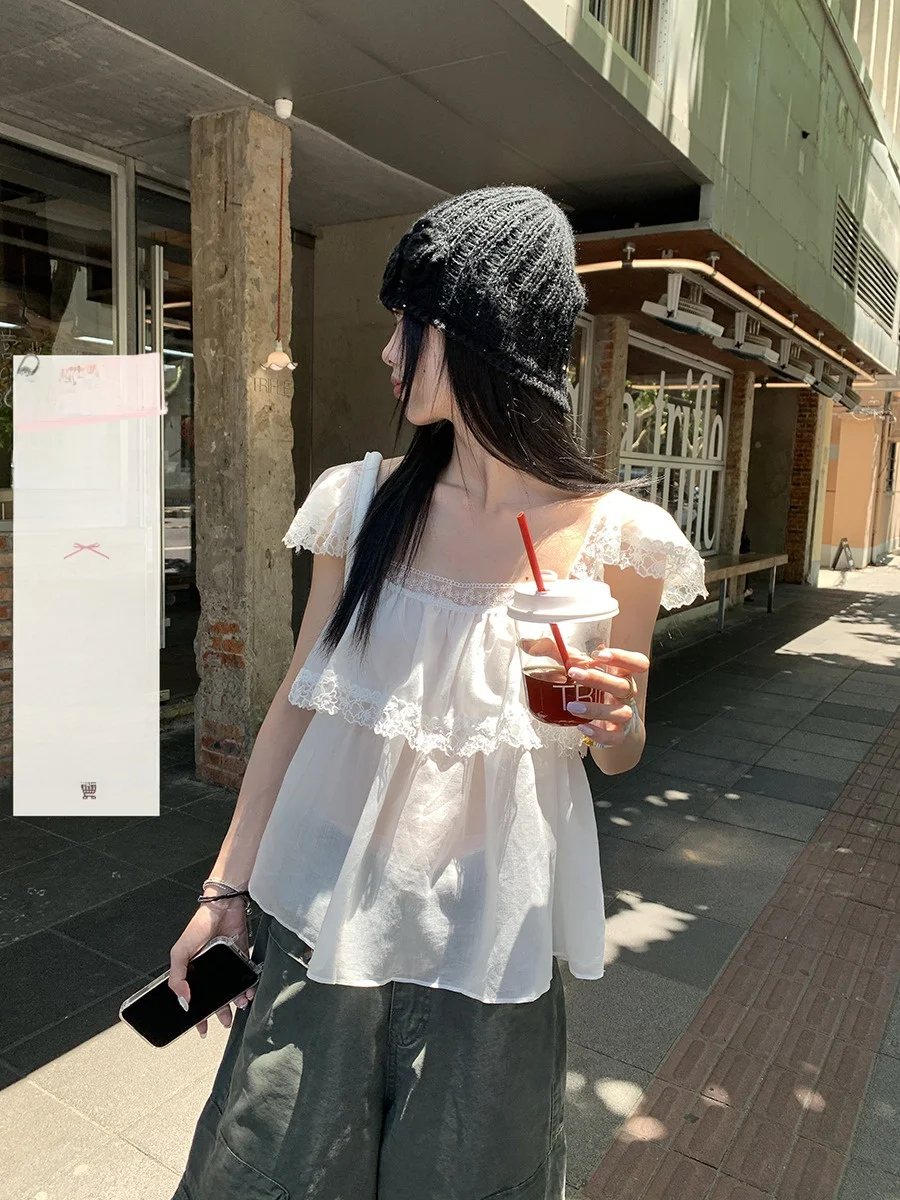 

Sinbounboun Pure Desire Sweet с кружевной отделкой, тонкий полупрозрачный маленький Flng Sve irt 2025, небольшой топ среднего возраста