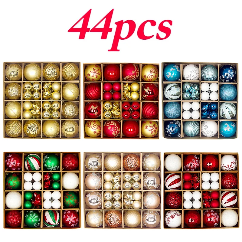 44Pcs Christmas Ball Ornament Set Xmas Tree Hanging Pendant Merry Christmas Decoration for Home 2024 Navidad New Year Party Gift