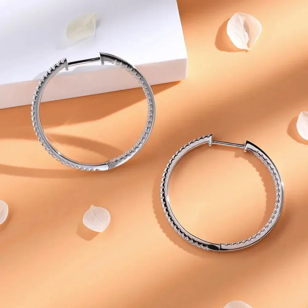 M-JAJA Real Moissanite Diamond Earrings 18K White Gold Plated 925 Sterling Silver Hoop Earrings for Women D Color VVS1 Jewelry