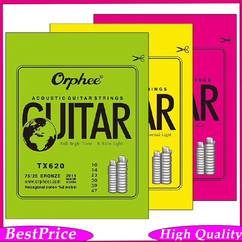 Orphee ACOUSTIC Guitar String Bronze Bright Tone& Extra Light Medium Strings Hexagonal Core+8% Nickel Guitar Strings Accessory