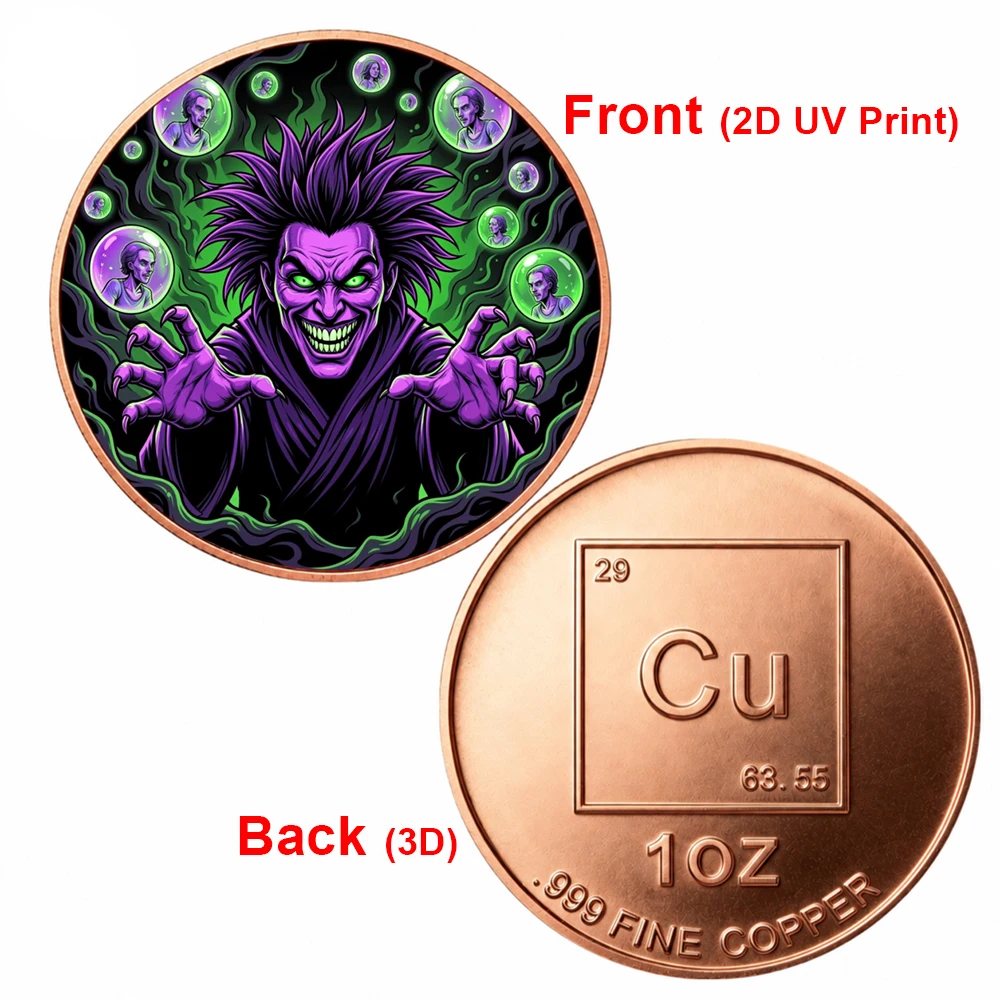 1pc 1oz .999 Fine Copper Evil Sorcerer Ghost Challenge Coin Dark Fantasy Wizard Collectible Medal Keepsake Gifts for Gothic Fans