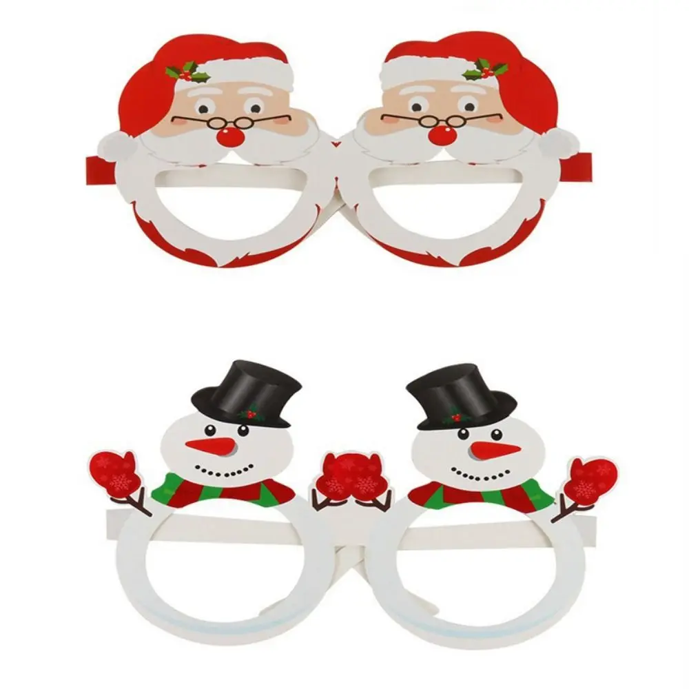 9pcs/set Cartoon Santa Claus Paper Glasses Santa Claus/Snowman/Christmas Tree Papper Snowflake Elk Glasses Foldable