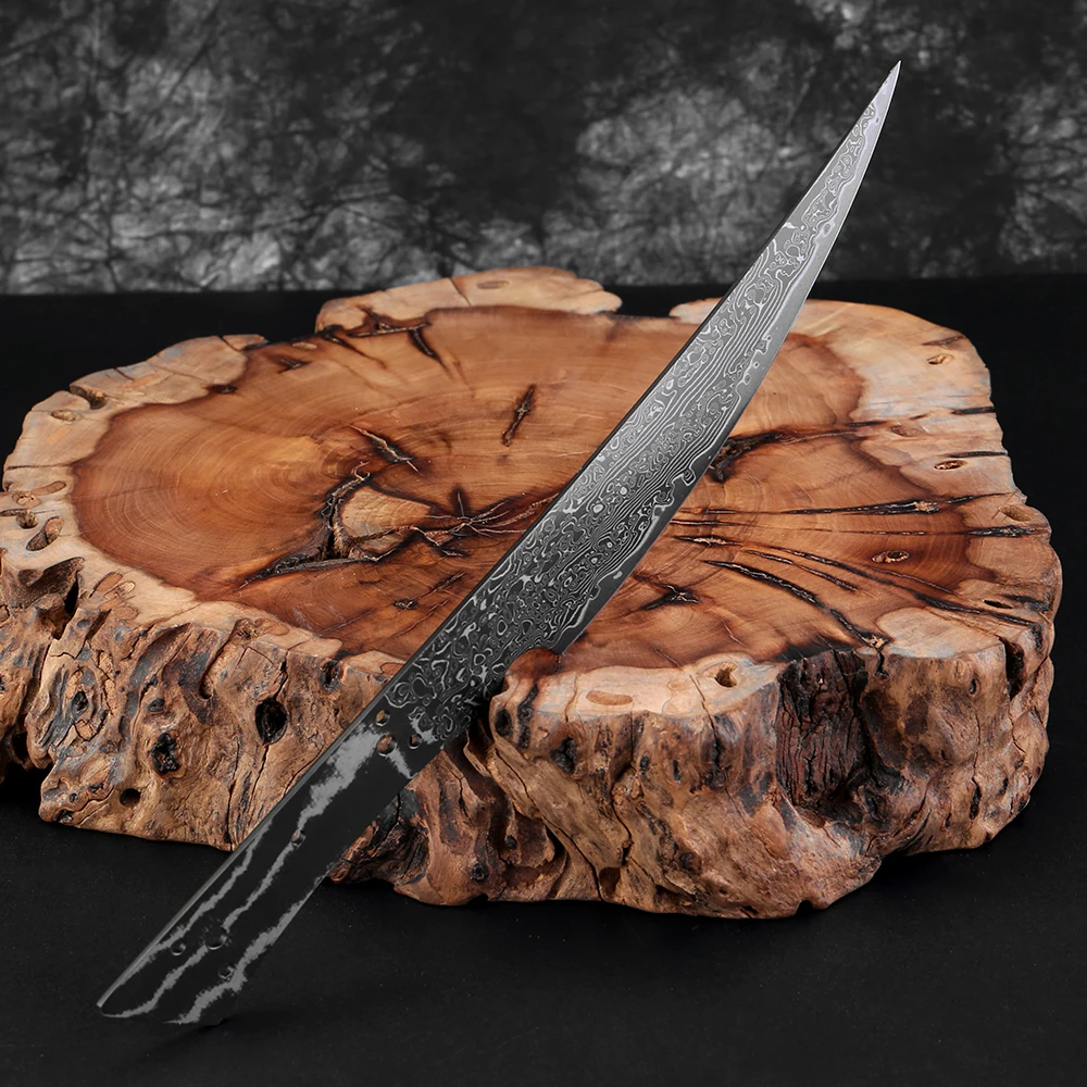 Handmade Damascus Steel Utility Knife Blank Curved Edge Blade Blank with Tang Heat Treated, Sharp, Ready Knife Making Supplies view 4