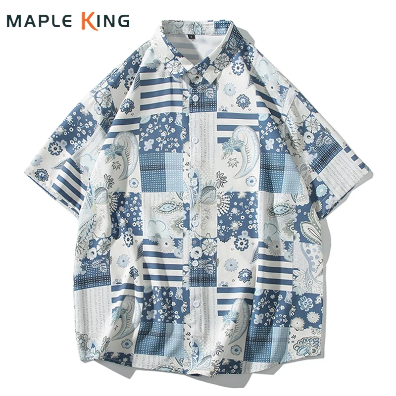

Vintage Paisley Floral Printed Mens Shirts Beach Holiday Hawaiian Clothes Summer Short Sleeve Hip Hop Loose Cardigans Streetwear