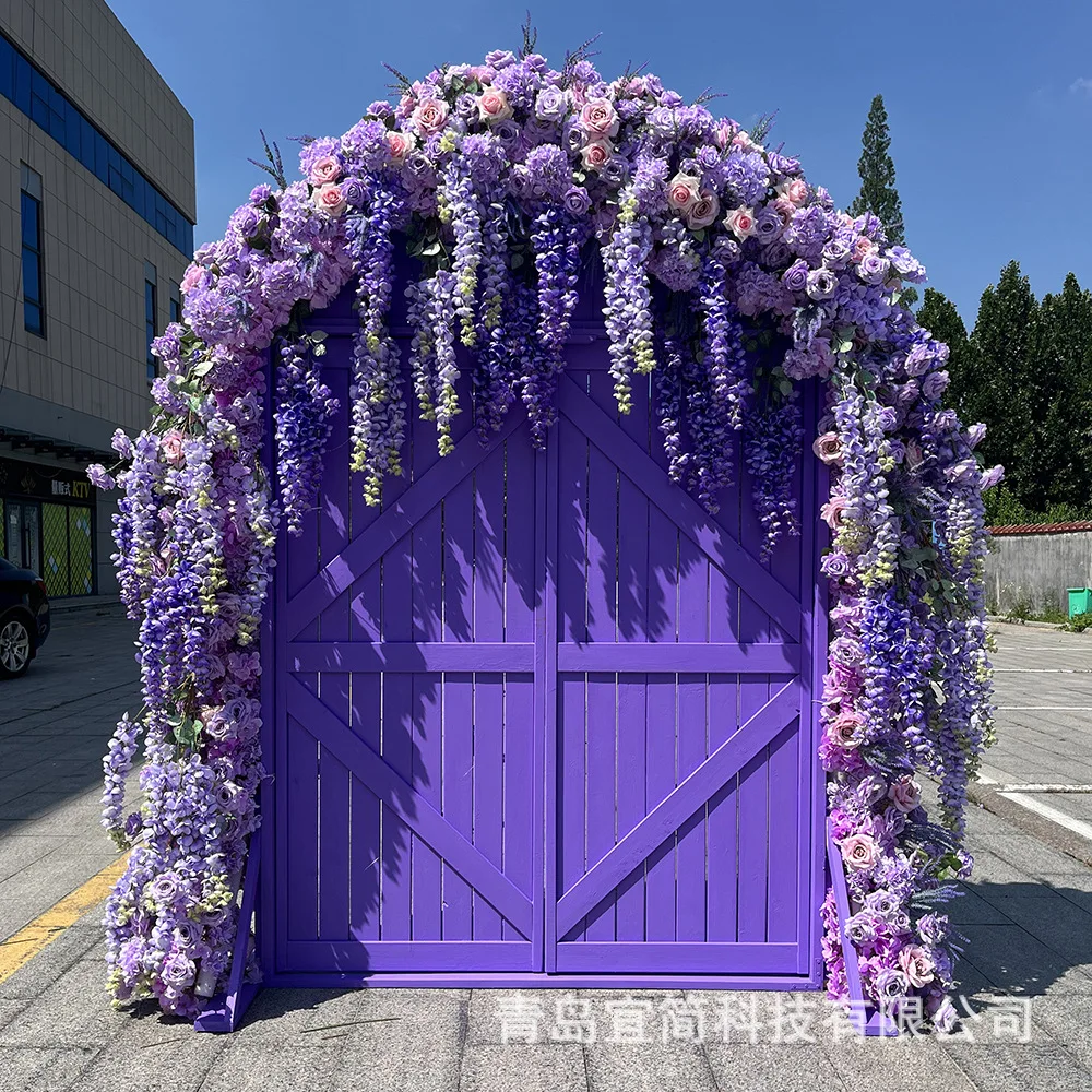 Customized New Purple Simulated Flower Arch Wooden Door Outdoor Wedding Flower Source Factory Phalaenopsis Brilliant Hairpin
