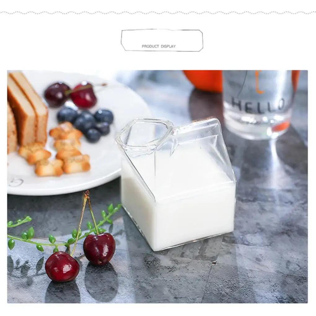 Box Shaped Glass Milk Cup Heats Resistant Beverage Container Drinking Breakfast Water Bottle for Home Hotel Restaurant