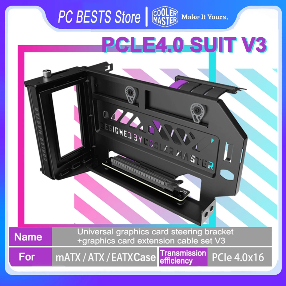 Cooler Master Kit Supporto Verticale GPU Universale V2 | Acciaio SGCC 1.5mm | PCIe 3.0 Riser 165mm | Regolabile | Per Case ATX | Scheda Video Fino A 2.5 Slot