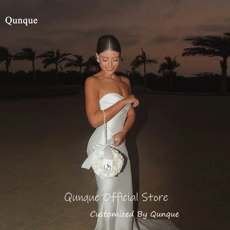 

Qunque Long Trailing Train Wedding Dress Sweetheart Bridal Evening Dresses Mermaid Bodycon Vestido De Novia Boda Customized