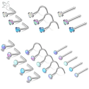 ZS 3-5 Buah/Lot Set Tindik Hidung Baja Tahan Karat Pin Penahan Kancing Hidung Opal Warna-warni Bentuk L Perhiasan Tindik Lubang Hidung 2MM 20g 8 tindik penjualan terbaik 2mm - №