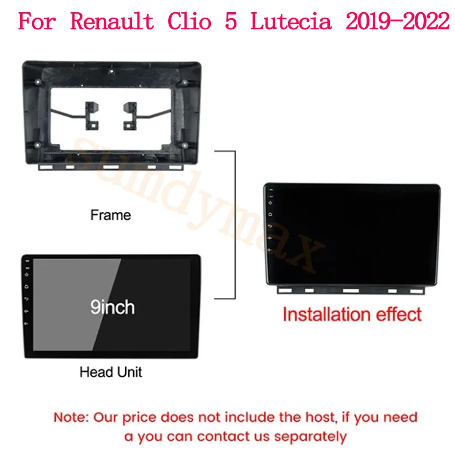 9inch Car Radio Fascia for Renault Clio 5 Lutecia 2019-2022 DVD Stereo Frame Plate Adapter Mounting Dash Installation Bezel