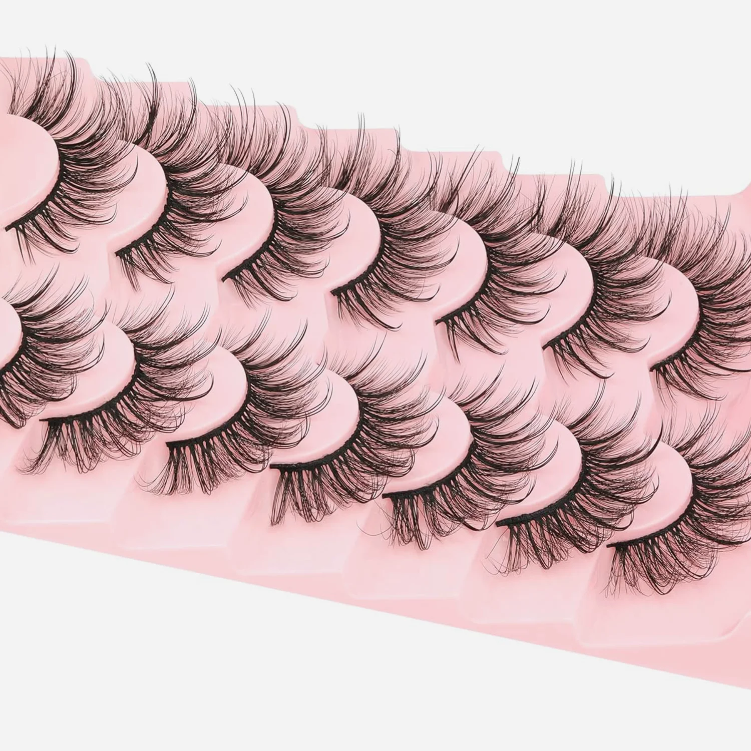 False Eyelashes Fluffy Faux Mink Lashes Wispy Fairy Cat Eye Lashes Spiky Strip Lashes Extension Natural Volume 7 Pairs