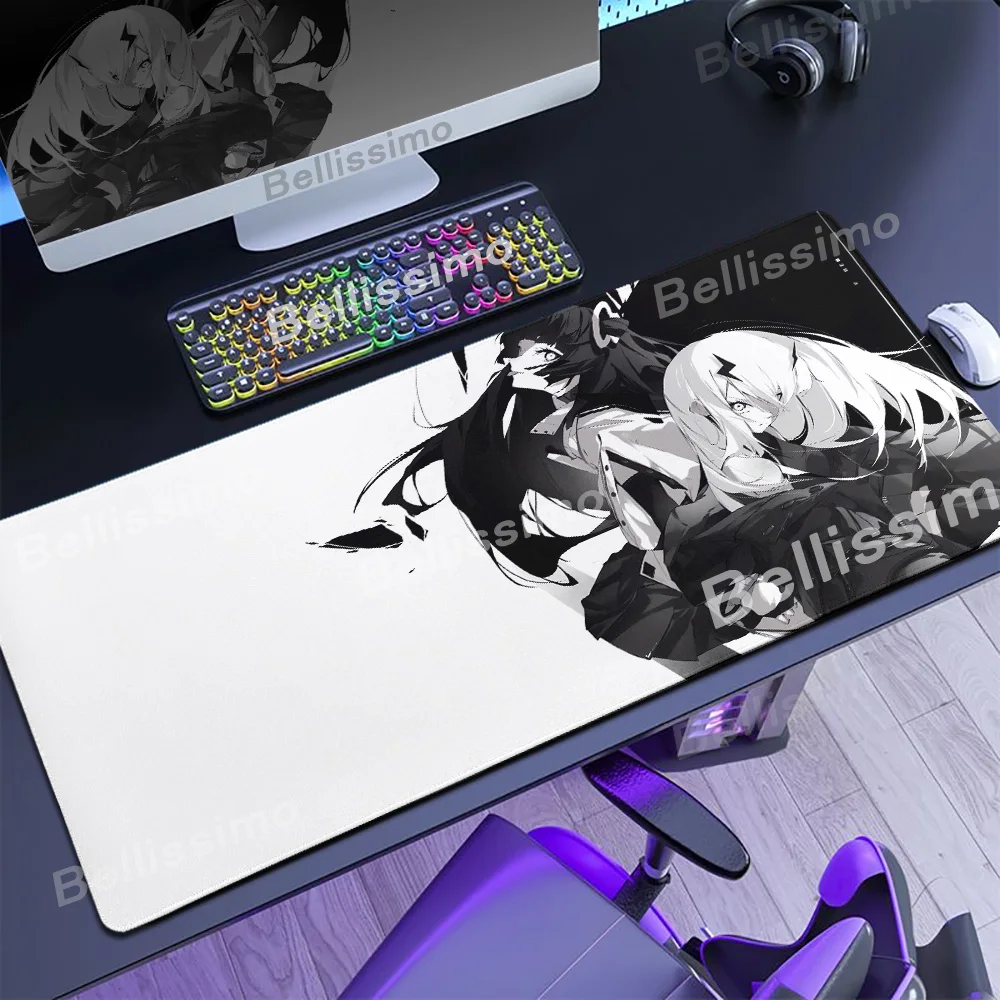 

Art Pretty Comic Black & White Mouse Pad Kawaii Girl Gamer Computer Accessories 1000x500mm Non-slip HD Keyboard Laptop Desk Mats