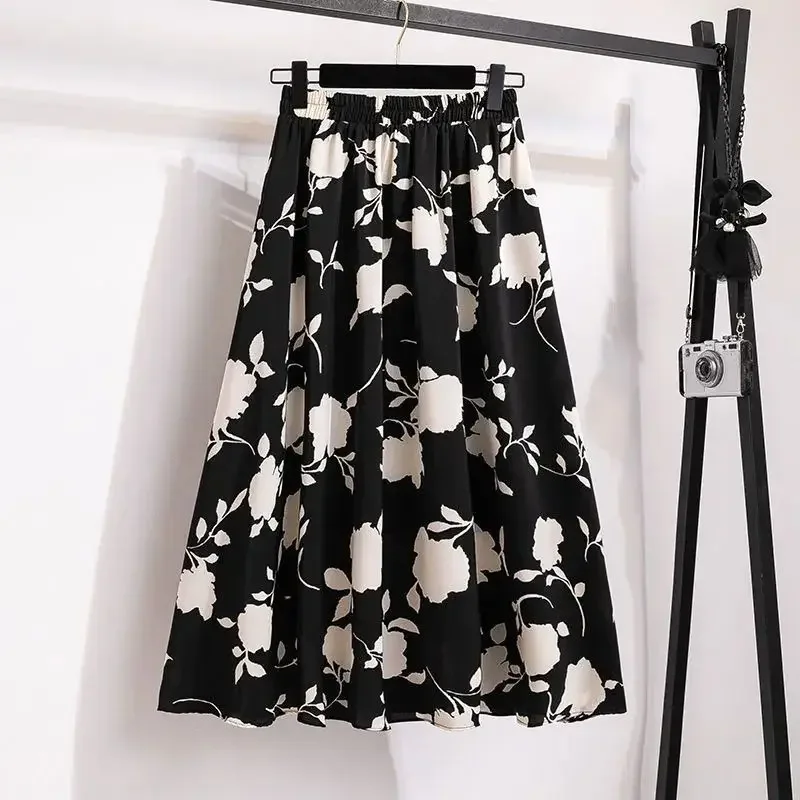 Plus Size High-Waisted Slimming Plus Size Women's Rose Skirt 2024 Summer Medium-Length Stylish BBQ Hip Covering Casual Dress