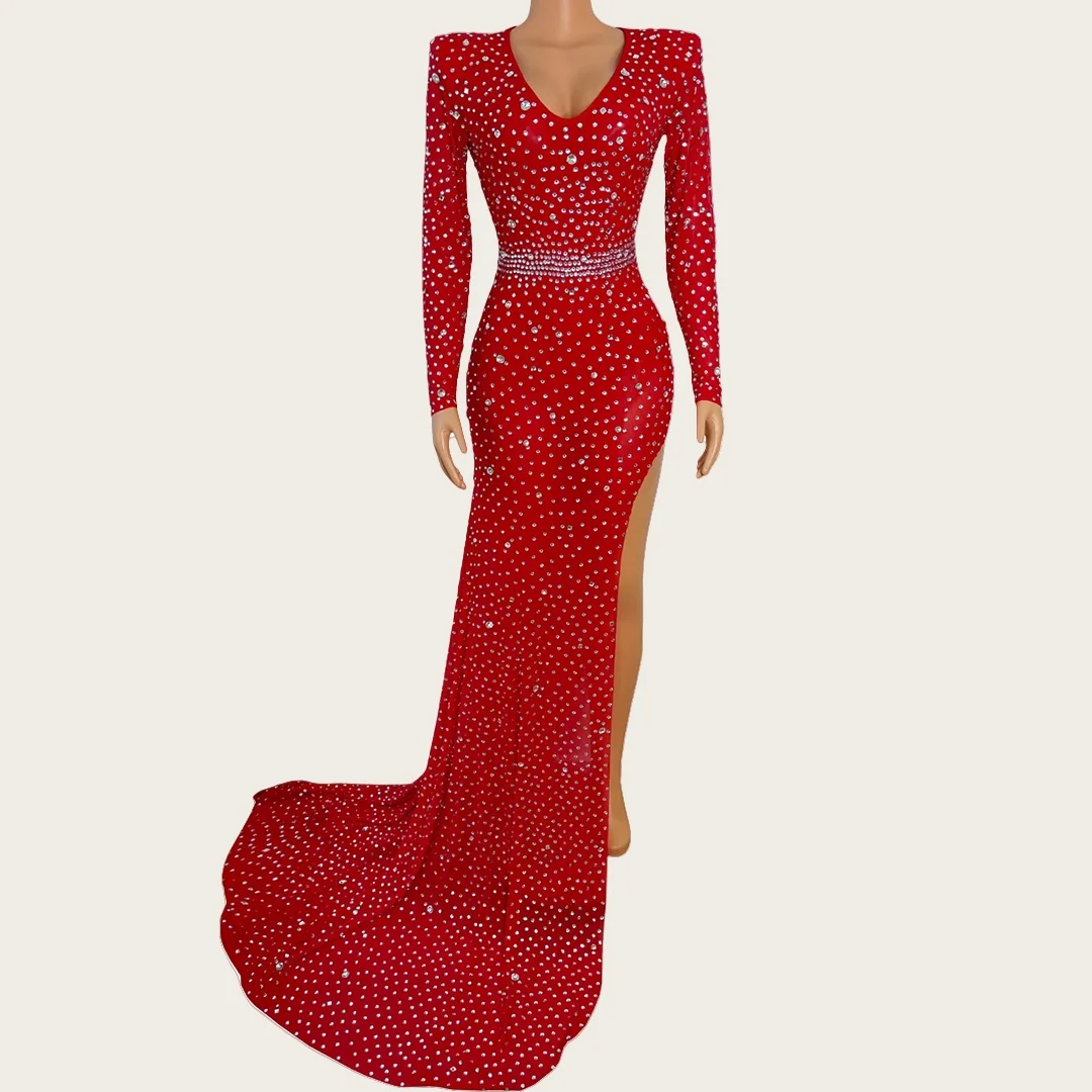 فستان أسود طويل من حجر الراين اللامع بقماش شفاف وفتحات جانبية عالية للحفلات الراقصة والسجادة الحمراء ثوب مسائي رسمي لحفلات أعياد الميلاد Heihai #2