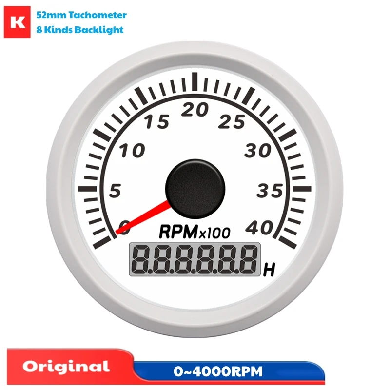 

0-4000RPM Show Tachometers Gauges 52mm Rev Counters Black Revolution Meters with Hourmeters for Car Truck Bus Boat Yacht Vessel