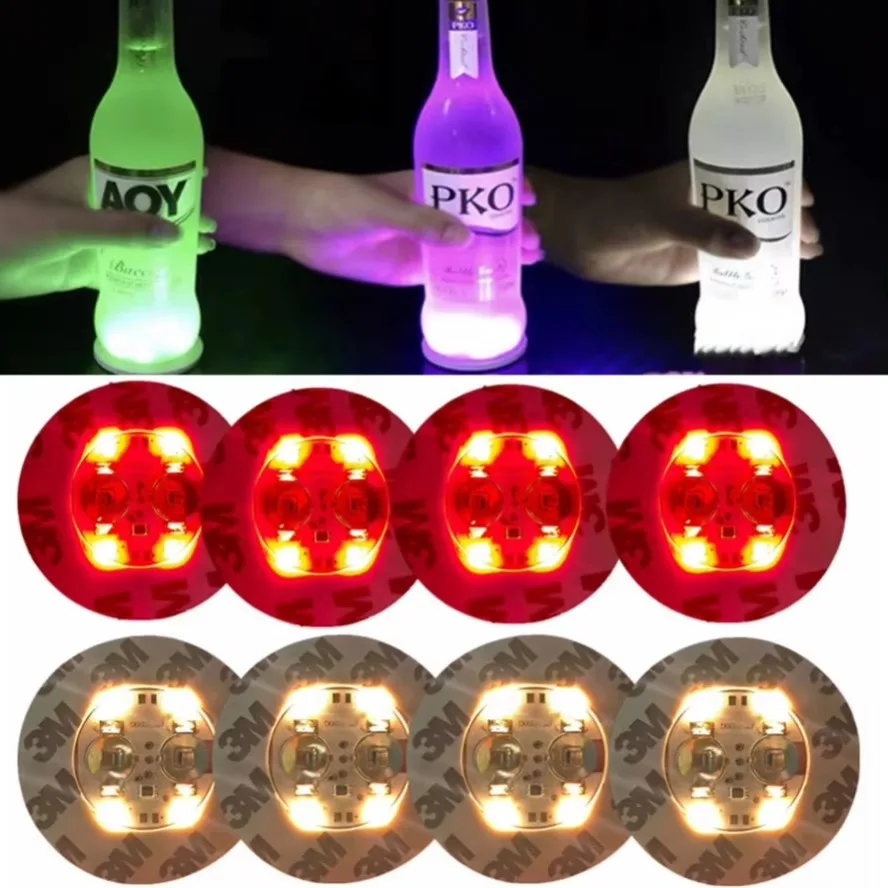 LED Emit Light Coaster Wholesale with Battery Wine Glass Mat Cup Pad Sticker Bottle Drinking Club Bar Party Decor Night Light