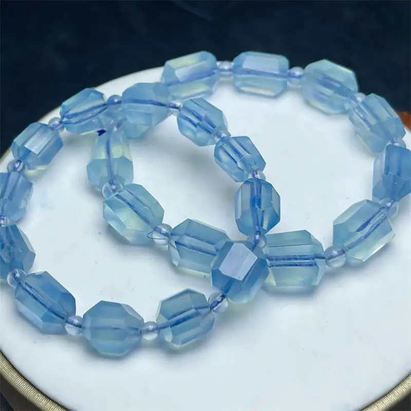 Natural Freeform Aquamarine Bracelet Women Men Handmade Stretch Rope Bracelet Luxury Jewelry Energy Healing Gift 1PCS 10-11MM