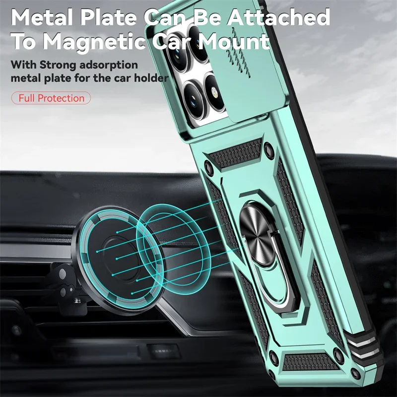 For Xiaomi 14T 13T Pro Case Ring Stand Car Magnetic Holder Phone Cover for Redmi 14C Case Shockproof Lens Protection Funda image 2