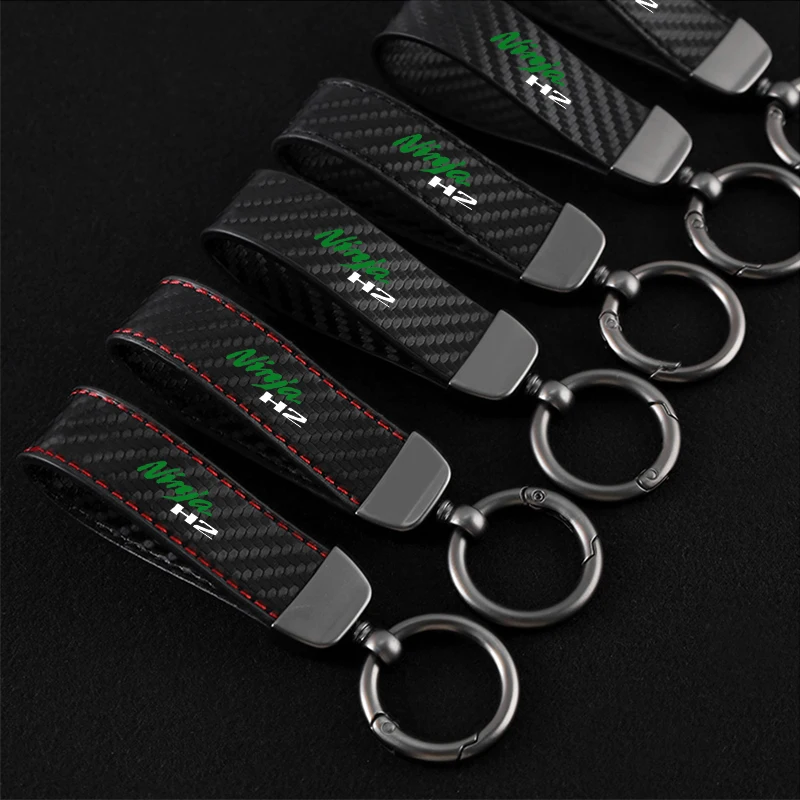 Leather Motorcycle keychain Horseshoe Buckle Jewelry for Kawasaki Kawasaki Ninja H2 Motorcycle Badge Keyring