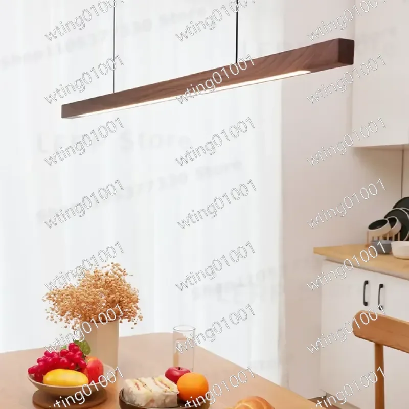 for Modern Linear Wood Pendant Light LED Hanging Lamp Long Kitchen Island Fixture for Dining Room Living Area Office Decor