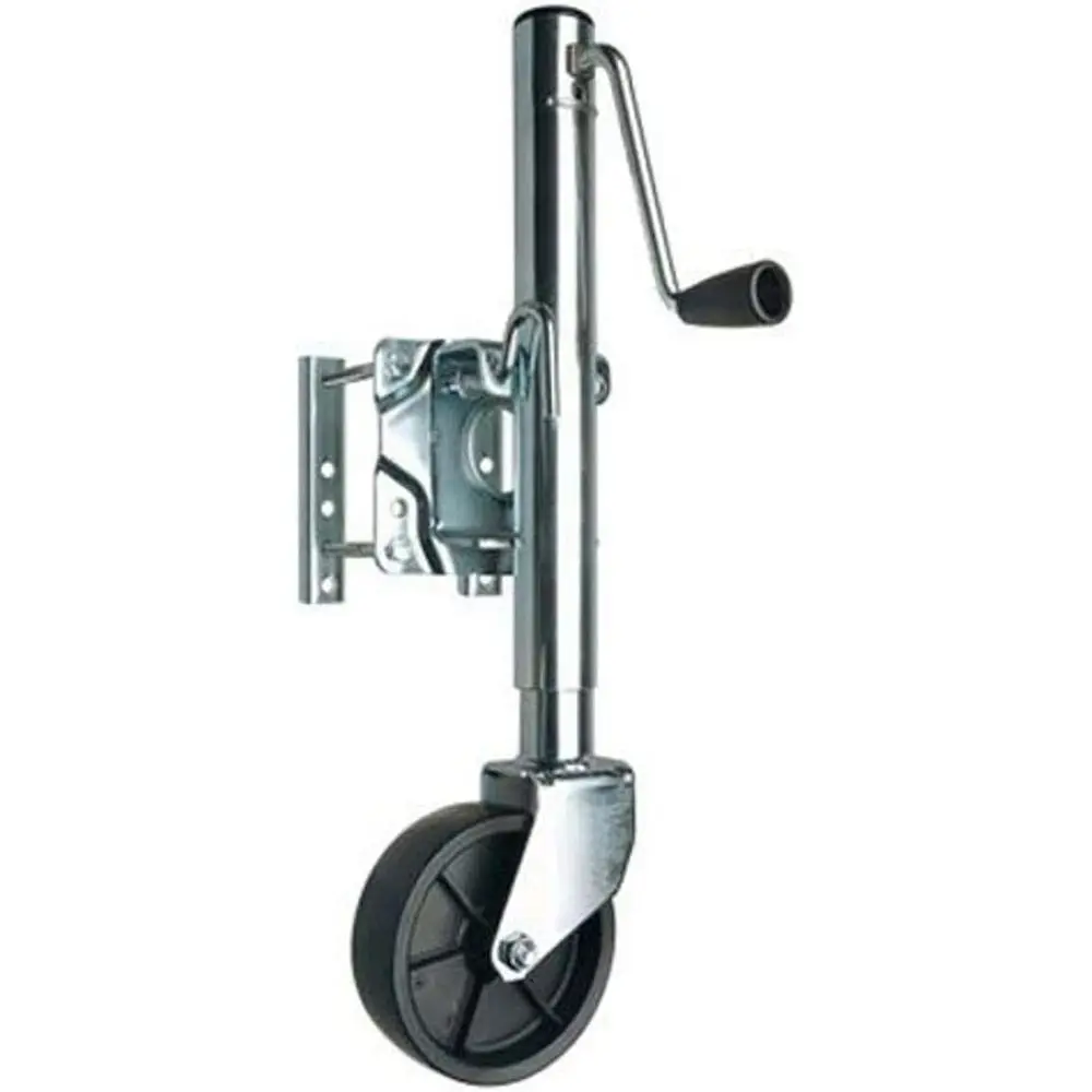 

Round Trailer Jack, Side Mount, 1000 lbs. Capacity, Sidewind, Bolt-On, 10 Inch Travel, 6-Inch Wheel