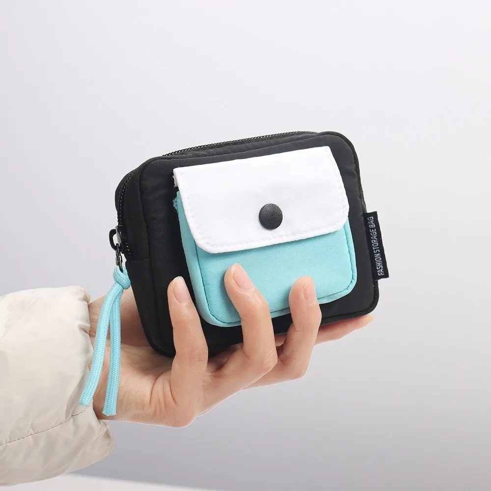 Fashion Contrast Color Canvas Coin Purse Multifuctional Square Earphone Bag Lightweight Zipper Mini Storage Bag Students