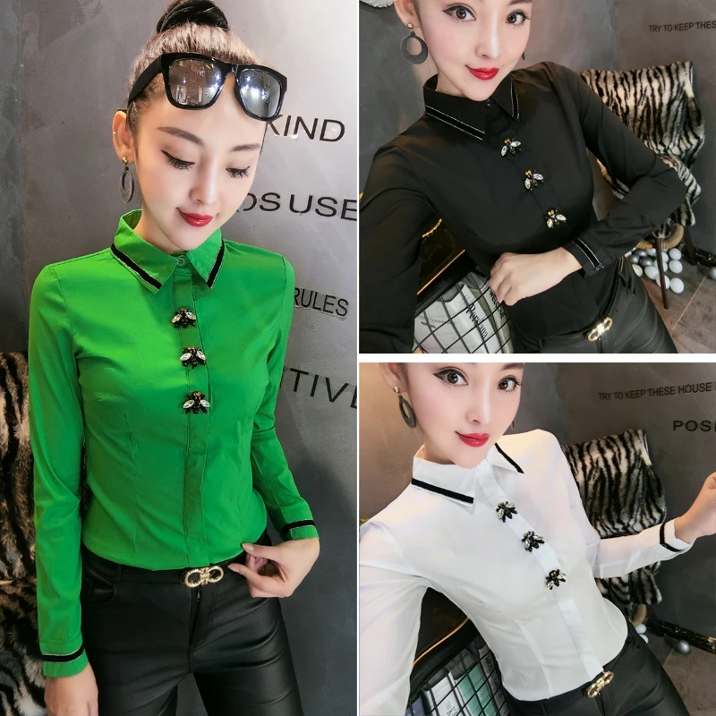 New Spring 2023 Women clothes blusa feminina Slim Turn-collar Korean Lady Tops Office lady White blouse shirt