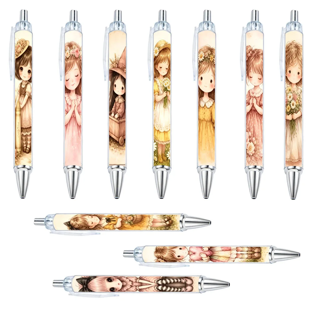 10pcs Creative Doll Styling Design Neutral Pen, Black Ink, Push to Press Design, Random Style