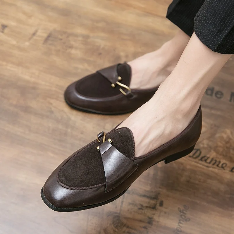 

Кожаная повседневная обувь с пряжкой, модные неглубокие лоферы без шнуровки, металлические украшения, мужская обувь в британском стиле, офисная мужская обувь больших размеров