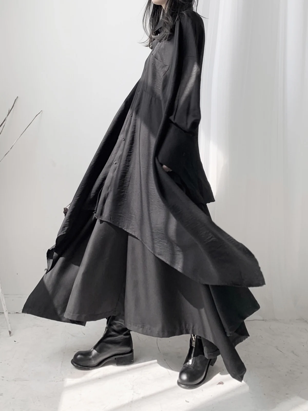 

Original Design Women's Long Loose Asymmetric Shirt Mountain Style Dark Series Breathable Polyester Casual Fashion Top