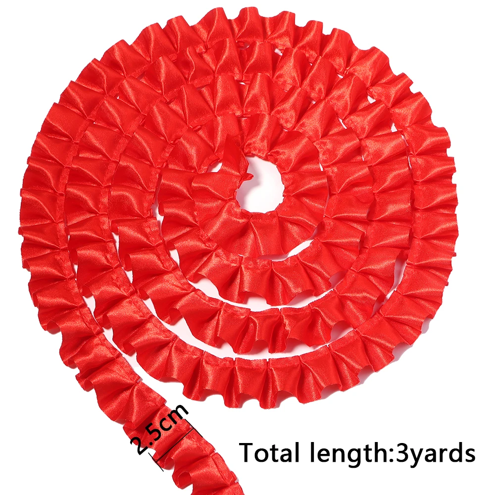3 Yards 2,5 cm farbiges Satin-Plissee-Spitzenband mit Rüschenbesatz für Kleider, Kleidungsstücke, Nähen, Dekoration, DIY-Bastelarbeiten, Vorhänge, Taschen, Heimdekoration – Detail 1