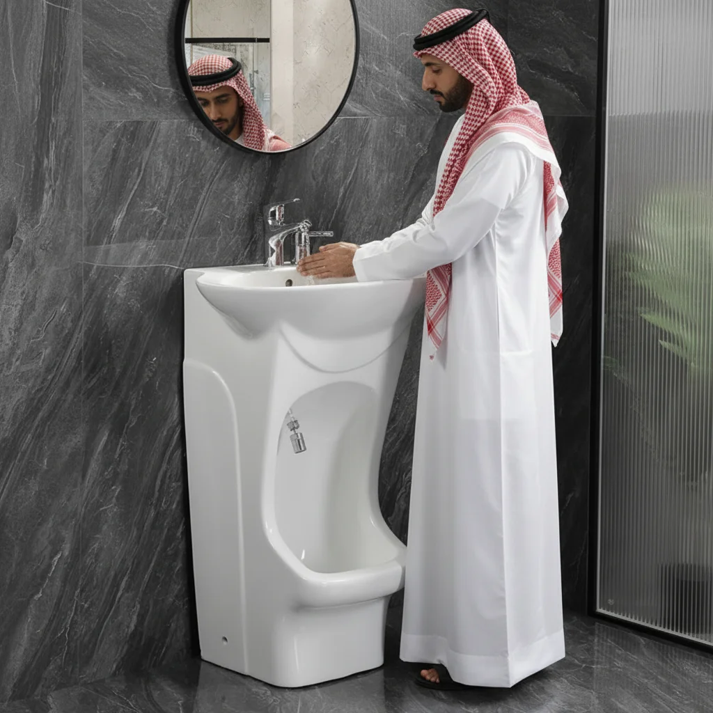 Arabia Square Lavabo Ceramic Free Standing Double Desk Hand Wash Sink Muslim Wudu Foot Washer Wudumate Wudu Basin
