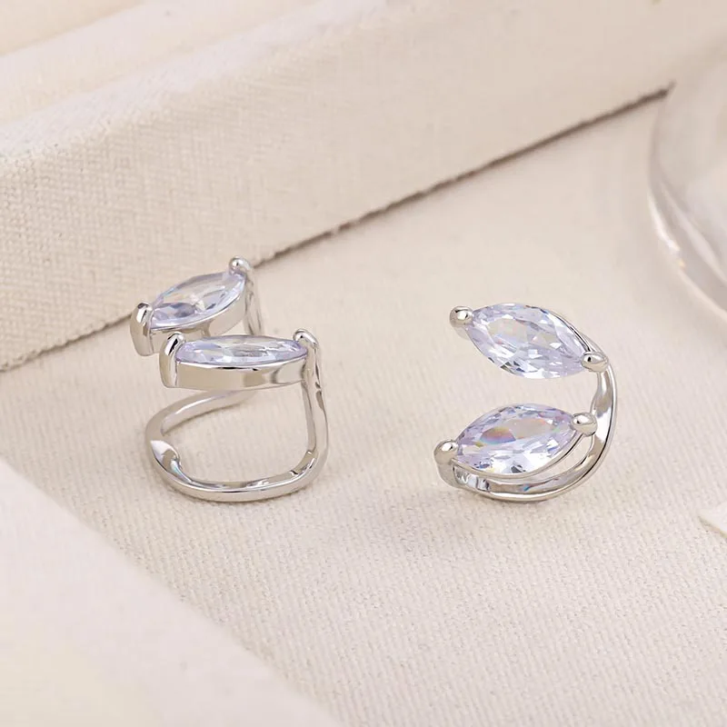 Women's Shiny Zircon Leaf Clip Earrings, Non-Piercing Gift