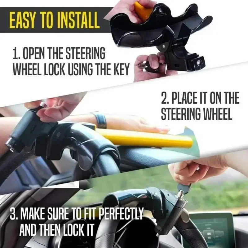 T-Shaped Car Steering Wheel Lock with 2 Keys. Anti-Theft. image 4
