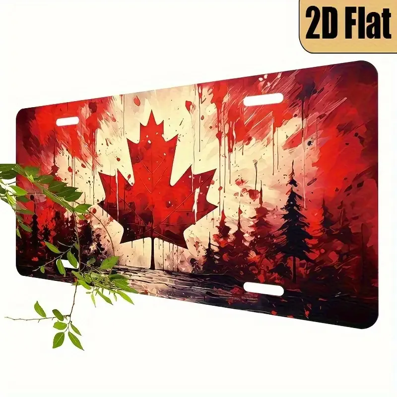 مسطح ثنائي الأبعاد، 1 علامة معدنية من أوراق الخشب الأحمر الكندي ديكور حائط وطني، سطح مصقول، فن رسم متين ثنائي الأبعاد #5