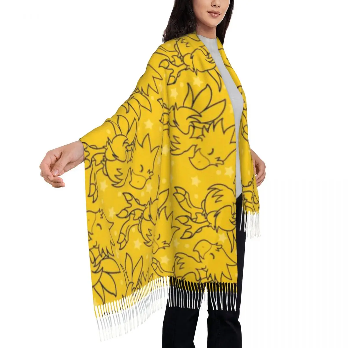 Chal Estampado Chocobo 72x197cm con Borlas