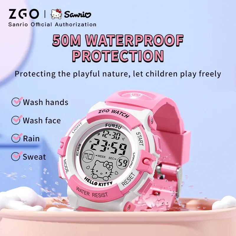 ZGO × Sanrio HelloKitty Kids' Watch Sports Electronic Watchs 50M Waterproof Chronograph Digital Watch for Christmas Gift 3052