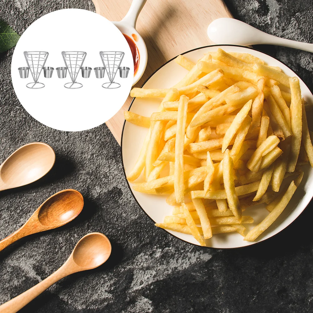 

3pcs French Fries Cone Holders Black Snack Serving For Fried Food Dessert Display Wire Stand Appetizer Rack Iron Food Rack Home
